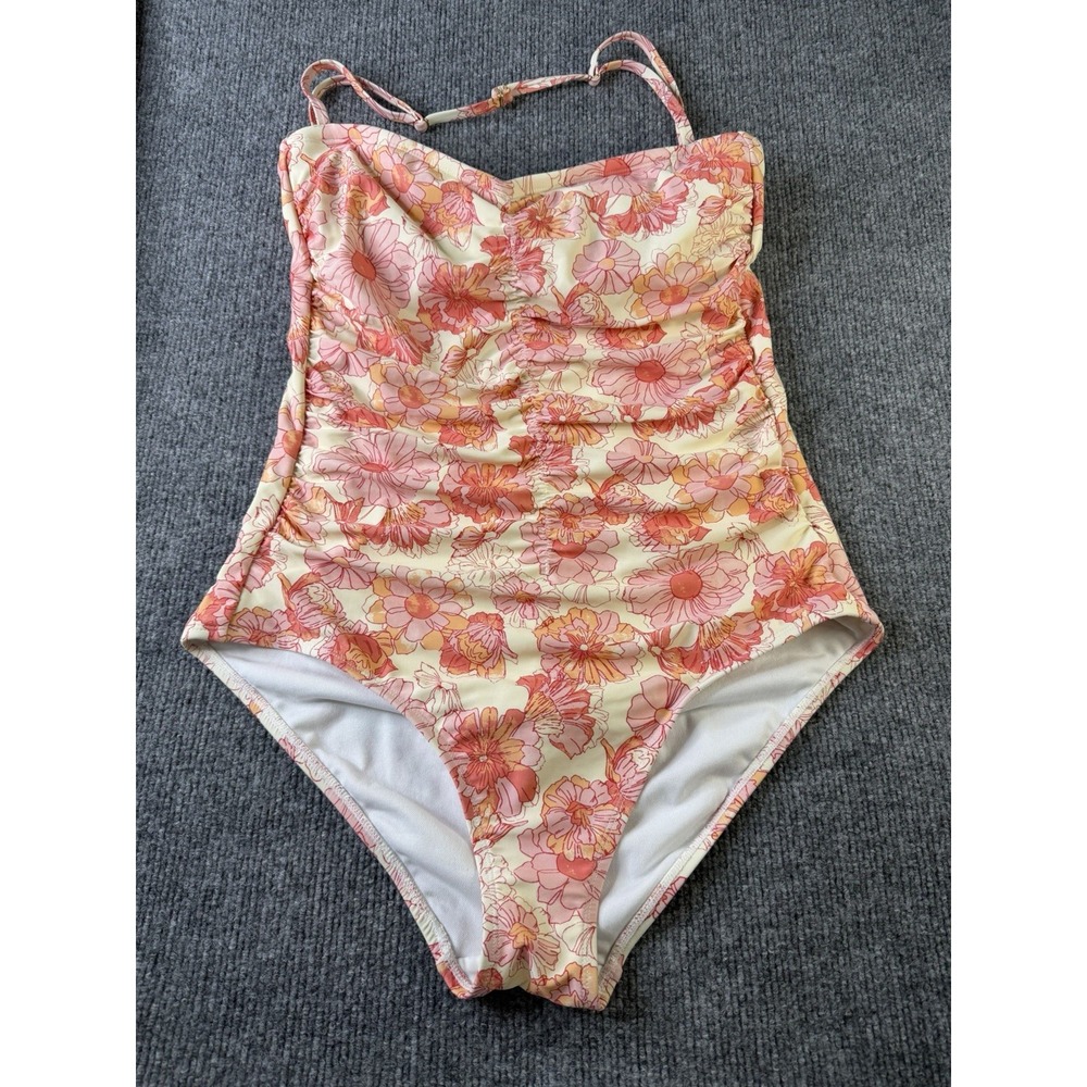 Shade & Shore Floral One Piece‎ Swimsuit Women's Medium Pink Ruched